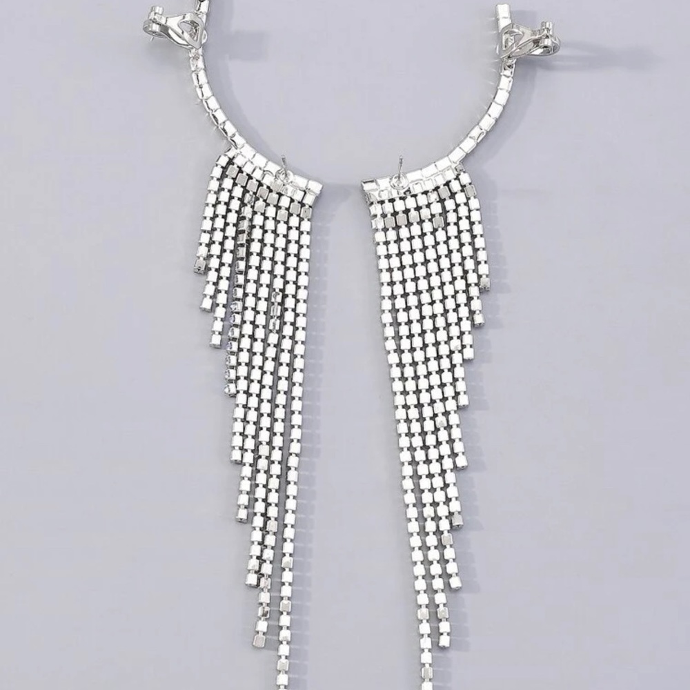 Rhinestone Tassel Decor Ear Climbers - Picture 3 of 5